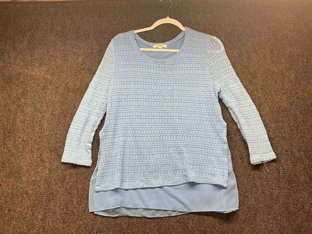 Uniform JPR Blue Textured Knit Chiffon Layered Pullover Sweater Top Medium